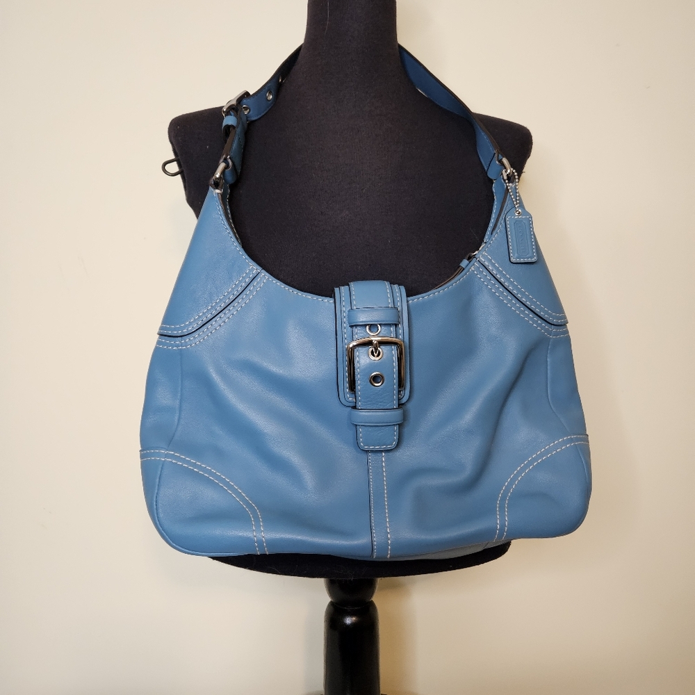 Coach Blue Leather Hobo Bag with Buckle Accent